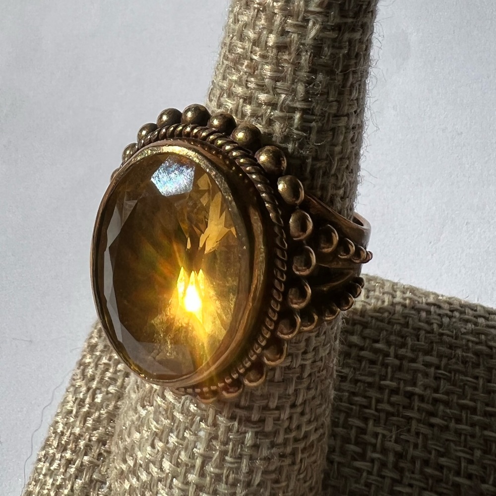 Stephen Dweck Oval Citrine Ring in Beaded Bronze setting